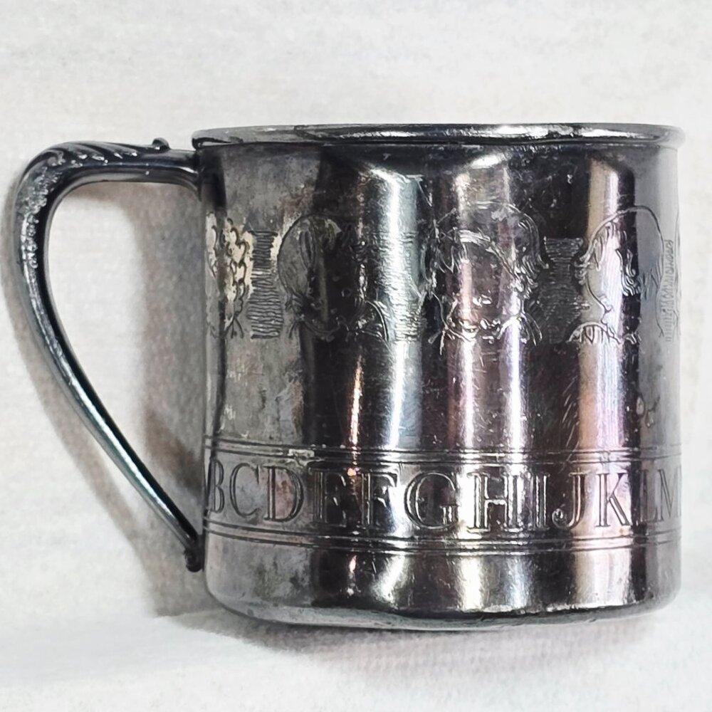 Edwardian Wm A Rogers 1905–1915 ABC Baby Cup Continuous Alphabet Nursery Silver